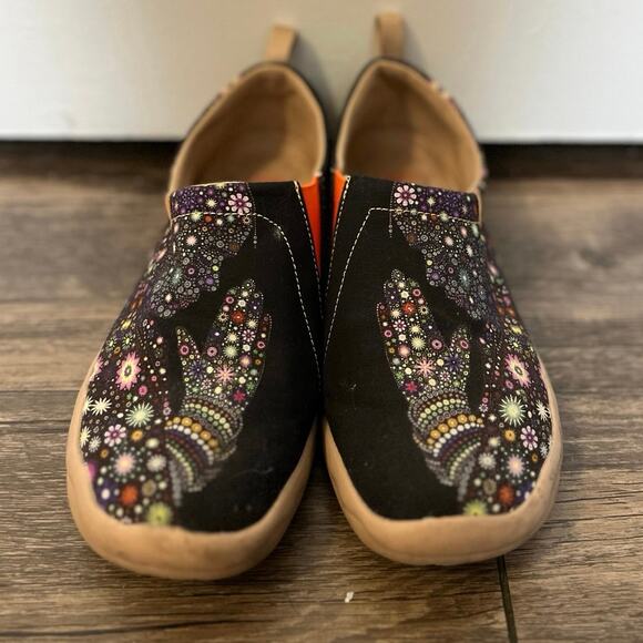 UIN Pray for Goodness Women’s Canvas Slip-On Shoes Size 7.5 Black Floral artsy - Picture 7 of 11